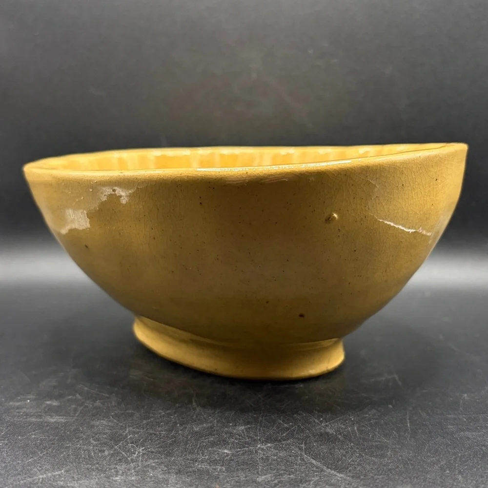 Antique Yellowware Pottery Corn Design Pudding Food Mold Farmhouse Butter Mold